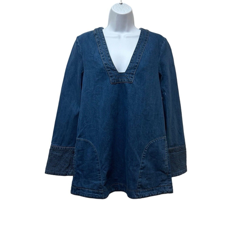 Free People Denim Jean Henrix Tunic Top Mini Dress Long Sleeve Boho XS NEW